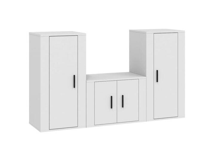 vidaXL TV-Schrank 3tlg TV Schrank Set Hängeschrank Wandschrank Lowboard Weiß Spanplatte, weiß von vidaXL