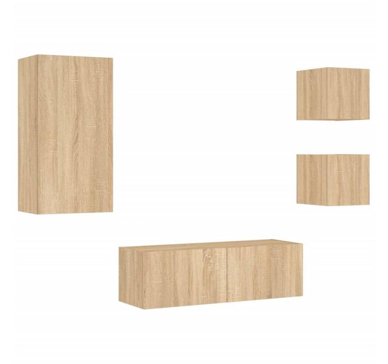 vidaXL TV-Wand 4-tlg. TV-Wohnwand mit LED-Leuchten Sonoma-Eiche, (1-St) von vidaXL