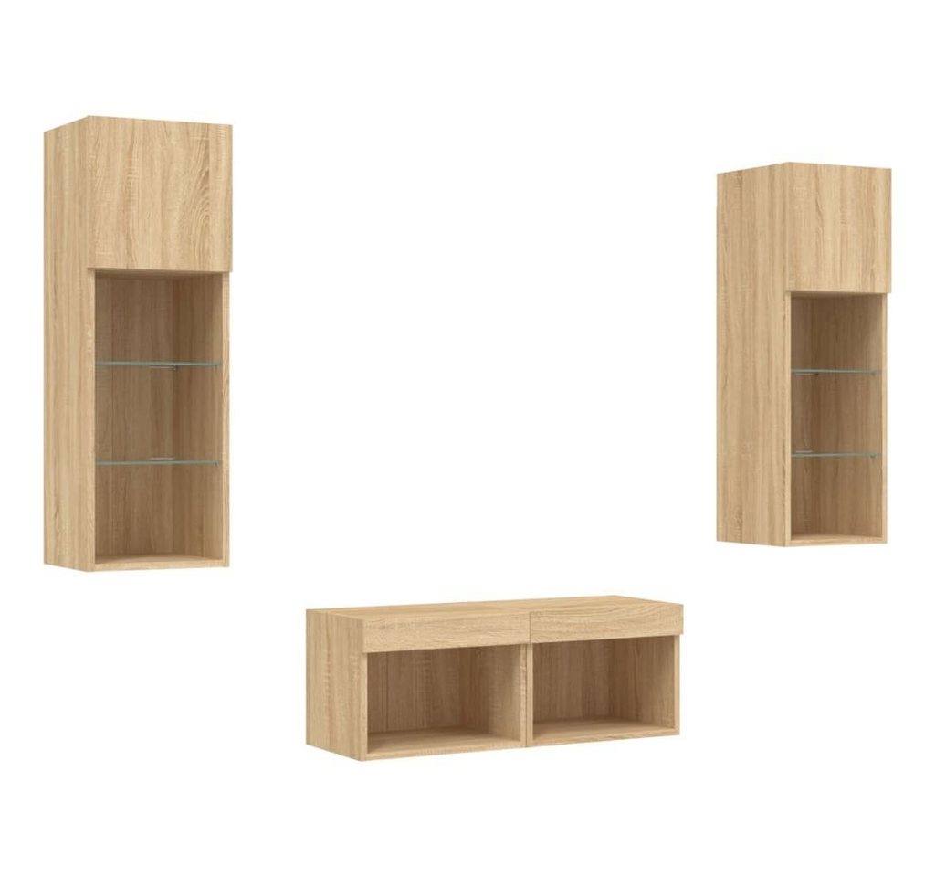 vidaXL TV-Schrank 4-tlg. TV-Wohnwand mit LED-Leuchten Sonoma-Eiche (1-St) von vidaXL