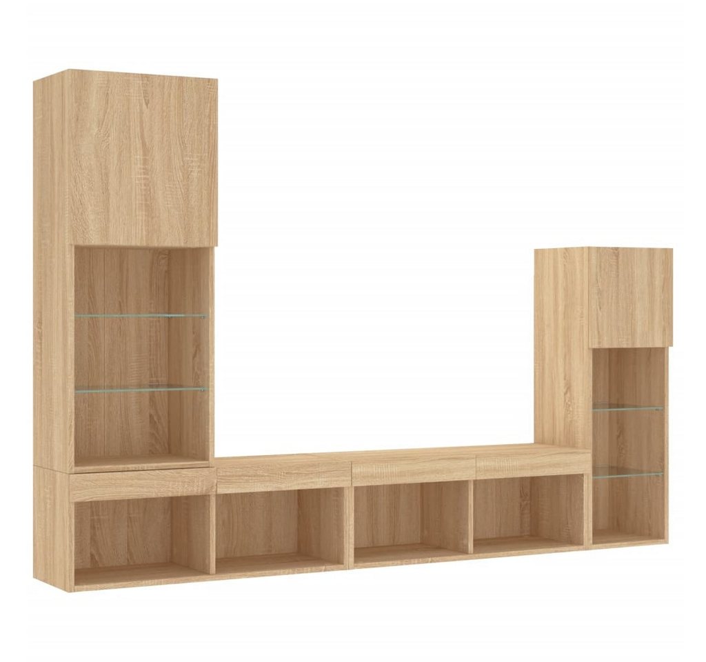 vidaXL TV-Schrank 4-tlg. Wohnwand mit LED-Beleuchtung Sonoma-Eiche Holzwerkstoff (1-St) von vidaXL