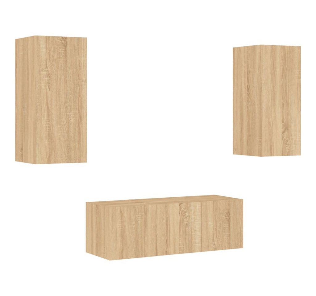 vidaXL TV-Wand 4-tlg. Wohnwand mit LED-Beleuchtung Sonoma-Eiche Holzwerkstoff, (1-St) von vidaXL