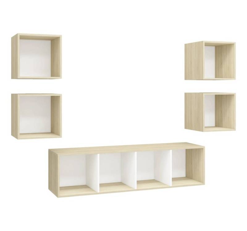 vidaXL TV-Schrank 5-tlg. TV-Schrank-Set Weiß Sonoma-Eiche Holzwerkstoff (1-St) von vidaXL