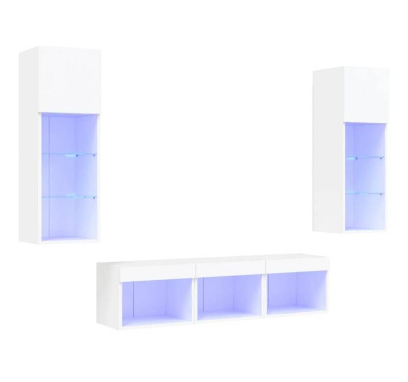vidaXL TV-Schrank 5-tlg. Wohnwand mit LED-Beleuchtung Weiß Holzwerkstoff (5-St) von vidaXL