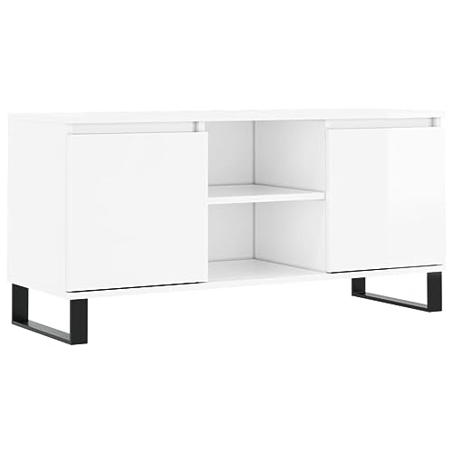 vidaXL TV Schrank, Fernsehschrank mit viel Stauraum, Fernsehtisch für Wohnzimmer, Lowboard Sideboard TV Ständer TV Gerät, Hochglanz Weiß Holzwerkstoff von vidaXL