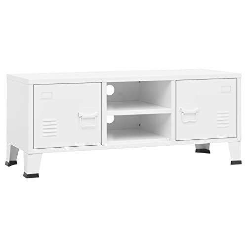 vidaXL TV Schrank Industrie-Stil Lowboard TV Möbel Tisch Board Sideboard Fernsehtisch Fernsehschrank HiFi-Schrank Weiß 105x35x42cm Metall von vidaXL