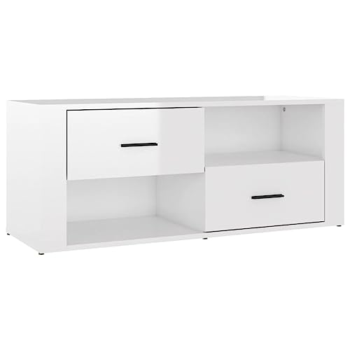 vidaXL TV Schrank Lowboard TV Möbel Tisch Board Sideboard Fernsehschrank Fernsehtisch HiFi-Schrank Wohnzimmer Hochglanz-Weiß 100x35x40cm Holzwerkstoff von vidaXL