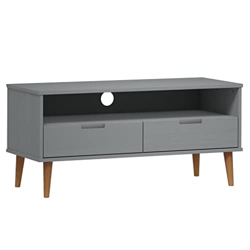 vidaXL TV Schrank Lowboard TV Möbel Tisch Board Sideboard Fernsehtisch Fernsehschrank HiFi-Schrank Grau 106x40x49cm Massivholz Kiefer von vidaXL