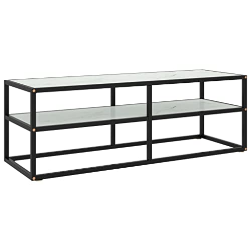 vidaXL TV Schrank Lowboard TV Möbel Tisch Board Sideboard Fernsehtisch Fernsehschrank HiFi-Schrank Schwarz mit Weißer Marmor-Optik Glas 120x40x40cm von vidaXL