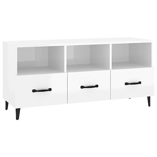 vidaXL TV Schrank Lowboard TV Möbel Tisch Board Sideboard Fernsehtisch Fernsehschrank HiFi-Schrank Wohnzimmer Hochglanz-Weiß 102x35x50cm Holzwerkstoff von vidaXL