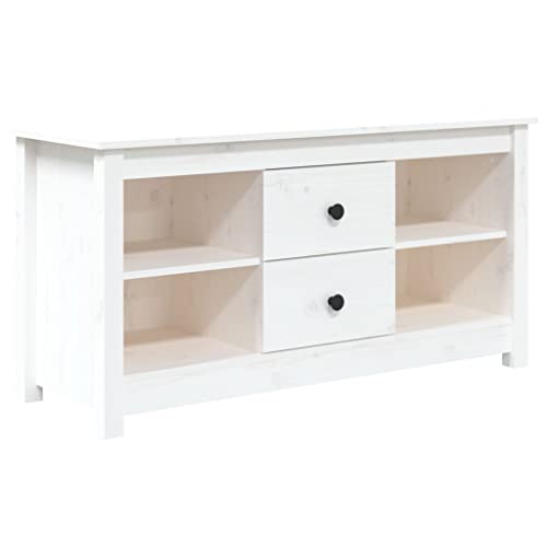 vidaXL TV Schrank Lowboard TV Möbel Tisch Board Sideboard Fernsehtisch Fernsehschrank HiFi-Schrank Wohnzimmer Weiß 103x36,5x52cm Massivholz Kiefer von vidaXL