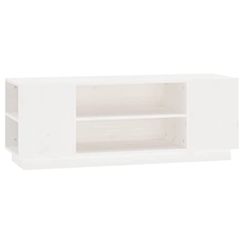 vidaXL TV Schrank Lowboard TV Möbel Tisch Board Sideboard Fernsehtisch Fernsehschrank HiFi-Schrank Wohnzimmer Weiß 110x35x40,5cm Massivholz Kiefer von vidaXL