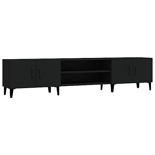 vidaXL TV Schrank, Fernsehtisch mit 4 Fächern 4 Türen, Fernsehschrank Lowboard für Wohnzimmer Schlafzimmer, TV Board Sideboard, Schwarz Holzwerkstoff von vidaXL