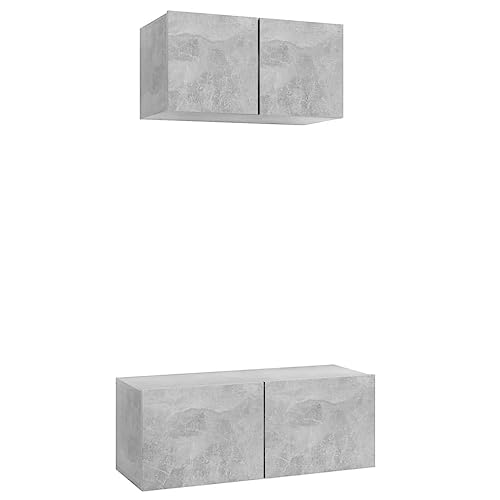 vidaXL TV Schrank Set 2-TLG. Wohnwand Anbauwand Schrankwand Hängeschrank TV Möbel HiFi-Schrank Wandschrank Fernsehschrank Lowboard Betongrau Holzwerkstoff von vidaXL