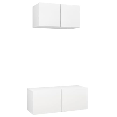 vidaXL TV Schrank Set 2-TLG. Wohnwand Schrankwand Anbauwand Hängeschrank TV Möbel Lowboard Fernsehschrank Wandschrank HiFi-Schrank Weiß Holzwerkstoff von vidaXL