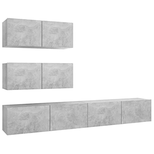 vidaXL TV Schrank Set 4-TLG. Wohnwand Anbauwand Schrankwand Wandschrank Hängeschrank Lowboard Fernsehschrank HiFi-Schrank TV Möbel Betongrau Holzwerkstoff von vidaXL