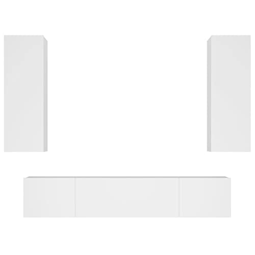 vidaXL TV Schrank Set 4-TLG. Wohnwand Schrankwand Anbauwand Hängeschrank Lowboard TV Möbel Fernsehschrank Wandschrank HiFi-Schrank Weiß Holzwerkstoff von vidaXL