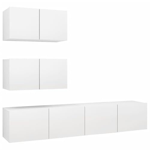 vidaXL TV Schrank Set 4-TLG. Wohnwand Schrankwand Anbauwand TV Möbel Hängeschrank Wandschrank Lowboard HiFi-Schrank Fernsehschrank Weiß Holzwerkstoff von vidaXL