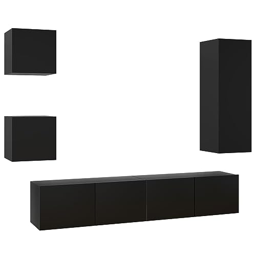vidaXL TV Schrank Set 5-TLG. Wohnwand Schrankwand Anbauwand Hängeschrank TV Möbel Wandschrank HiFi-Schrank Fernsehschrank Lowboard Schwarz Holzwerkstoff vidaXL TV Schrank Set 5-TLG. Wohnwand Schrankwand Anbauwand Hängeschrank TV Möbel Wandschrank HiFi-Schrank Fernsehschrank Lowboard Schwarz Holzwerkstoff von vidaXL