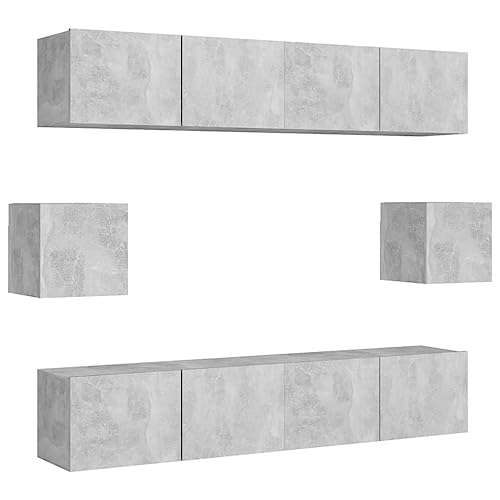 vidaXL TV Schrank Set 6-TLG. Wohnwand Anbauwand Schrankwand Hängeschrank TV Möbel Fernsehschrank Wandschrank HiFi-Schrank Lowboard Betongrau Holzwerkstoff von vidaXL