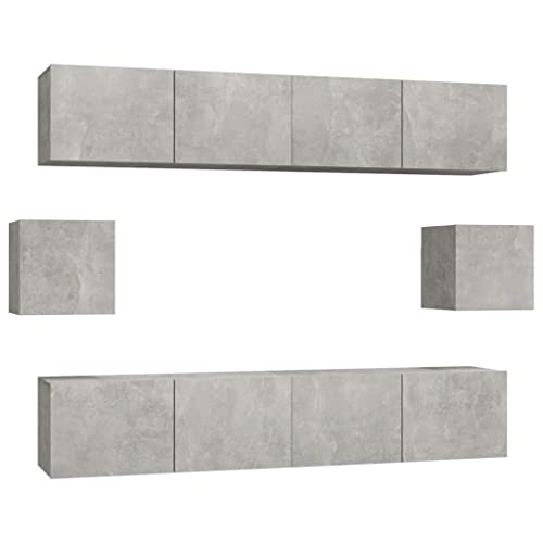 vidaXL TV Schrank Set 6-TLG. Wohnwand Schrankwand Anbauwand Hängeschrank Lowboard TV Möbel Fernsehschrank Wandschrank HiFi-Schrank Betongrau Holzwerkstoff von vidaXL