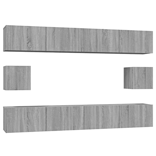 vidaXL TV Schrank Set 6-TLG. Wohnwand Schrankwand Anbauwand Hängeschrank Lowboard TV Möbel Fernsehschrank Wandschrank HiFi-Schrank Grau Sonoma Holzwerkstoff von vidaXL