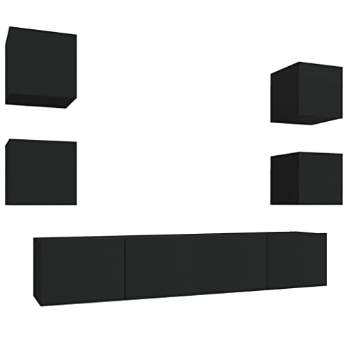 vidaXL TV Schrank Set 6-TLG. Wohnwand Schrankwand Anbauwand Hängeschrank Lowboard TV Möbel Fernsehschrank Wandschrank HiFi-Schrank Schwarz Holzwerkstoff von vidaXL