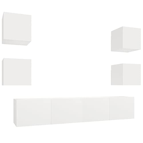 vidaXL TV Schrank Set 6-TLG. Wohnwand Schrankwand Anbauwand Hängeschrank Lowboard TV Möbel Fernsehschrank Wandschrank HiFi-Schrank Weiß Holzwerkstoff von vidaXL