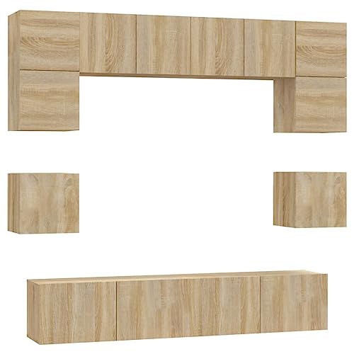 vidaXL TV Schrank Set 8-TLG. Wohnwand Schrankwand Anbauwand Hängeschrank Lowboard TV Möbel Fernsehschrank Wandschrank HiFi-Schrank Sonoma-Eiche Holzwerkstoff von vidaXL