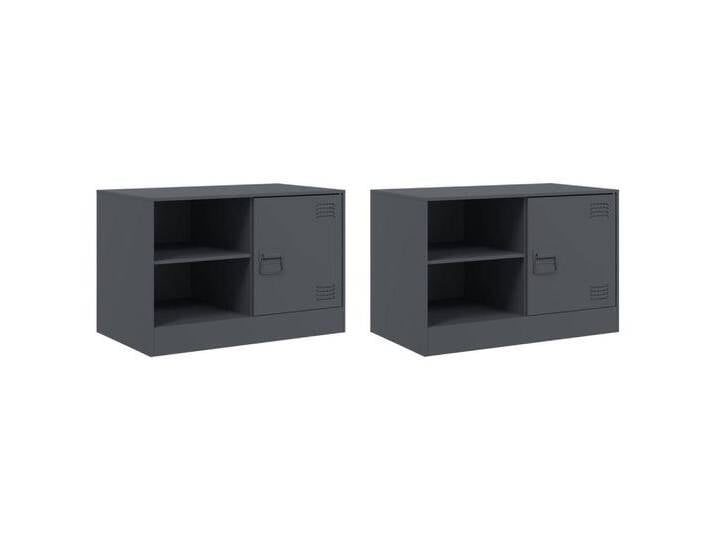 vidaXL TV-Schrank TV-Schränke 2 Stk Anthrazit 67x39x44 cm Stahl, schwarz vidaXL TV-Schrank TV-Schränke 2 Stk Anthrazit 67x39x44 cm Stahl, schwarz von vidaXL