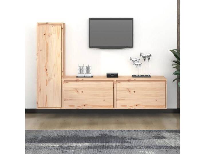 vidaXL TV-Schrank TV-Schränke 3 Stk Massivholz Kiefer Lowboard Lowboard, braun von vidaXL