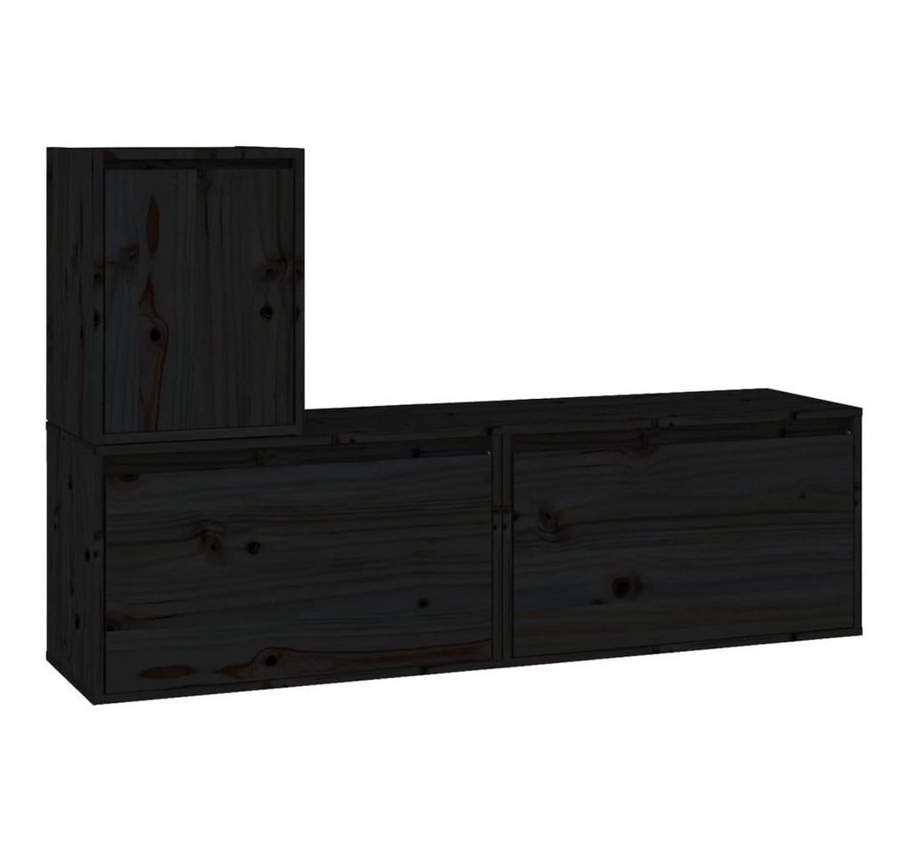 vidaXL TV-Schrank TV-Schränke 3 Stk. Schwarz Massivholz Kiefer (3-St) von vidaXL