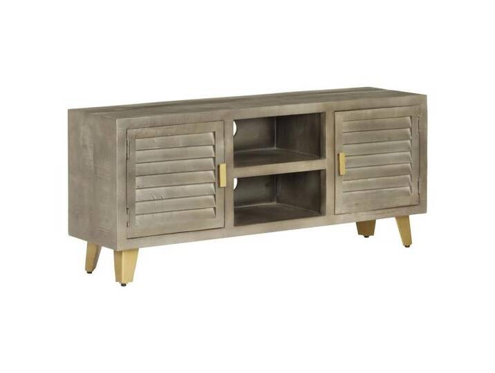 vidaXL TV-Schrank TV-Schrank Grau mit Messing 110 x 30 x 48 cm Mangoholz Massiv Lowboard, grau von vidaXL