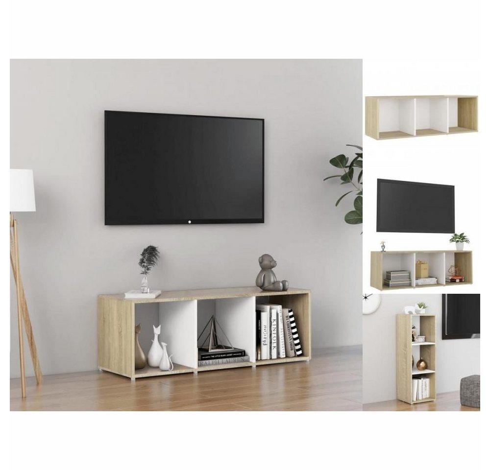 vidaXL TV-Schrank TV-Schrank Weiß und Sonoma-Eiche 107x35x37 cm Spanplatte Lowboard von vidaXL