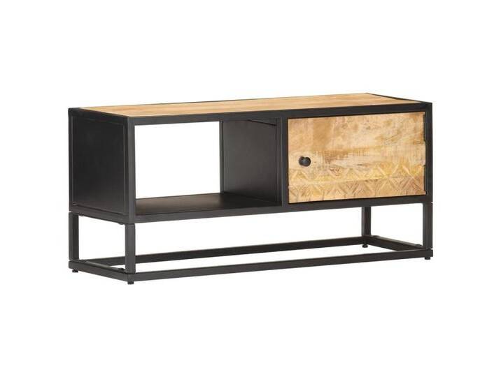 vidaXL TV-Schrank TV-Schrank mit Geschnitzter Tür 90x30x40 cm Raues Mangoholz Lowboard, braun von vidaXL
