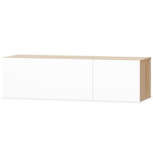 vidaXL TV Schrank mit 2 Fächern Fernsehtisch Fernsehschrank Lowboard TV Möbel Tisch Board Sideboard HiFi-Schrank Holzwerkstoff 120x40x34cm Hochglanz-Weiß/Eiche von vidaXL