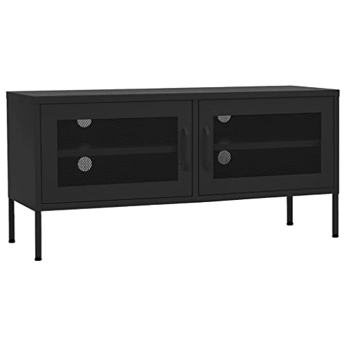 vidaXL TV Schrank mit 2 Gittertüren Lowboard TV Möbel Tisch Board Sideboard Fernsehtisch Fernsehschrank HiFi-Schrank Schwarz 105x35x50cm Stahl von vidaXL