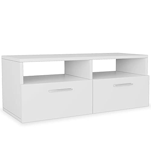 vidaXL TV Schrank mit 2 Regalen 2 Schränken Fernsehtisch Fernsehschrank Lowboard TV Möbel Tisch Board Sideboard HiFi-Schrank Holzwerkstoff 95x35x36cm Weiß von vidaXL