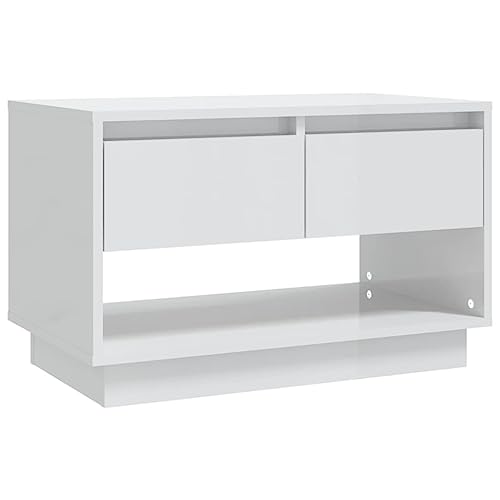 vidaXL TV Schrank mit 2 Schubladen 1 Fach Lowboard TV Möbel Tisch Board Sideboard Fernsehtisch Fernsehschrank HiFi-Schrank Hochglanz-Weiß 70x41x44cm Holzwerkstoff von vidaXL