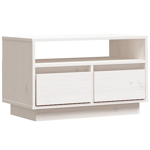 vidaXL TV Schrank mit 2 Schubladen 1 Fach Lowboard TV Möbel Tisch Board Sideboard Fernsehtisch Fernsehschrank HiFi-Schrank Weiß 60x35x37cm Massivholz Kiefer von vidaXL