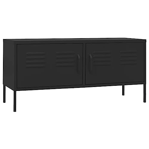 vidaXL TV Schrank mit 2 Türen Lowboard TV Möbel Tisch Board Sideboard Fernsehtisch Fernsehschrank HiFi-Schrank Schwarz 105x35x50cm Stahl von vidaXL