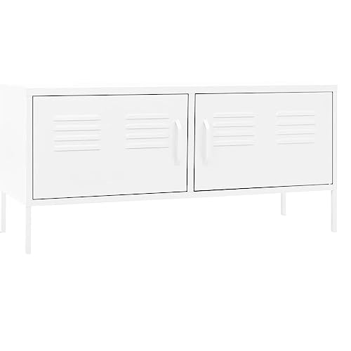 vidaXL TV Schrank mit 2 Türen Lowboard TV Möbel Tisch Board Sideboard Fernsehtisch Fernsehschrank HiFi-Schrank Weiß 105x35x50cm Stahl von vidaXL