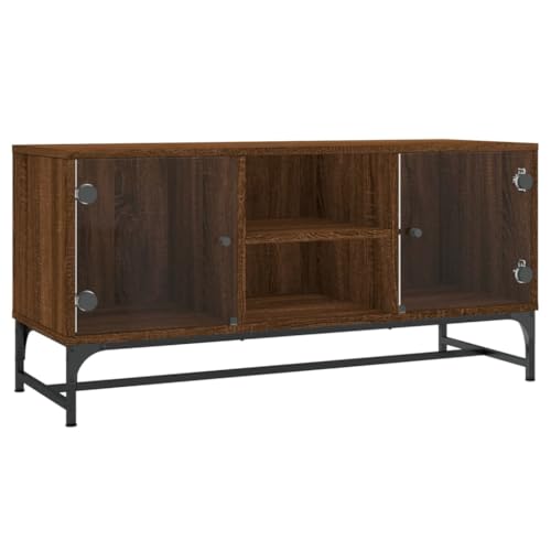 vidaXL TV Schrank mit Glastüren, Fernsehschrank mit viel Stauraum, Lowboard für Fernseher Wohnzimmer, Fernsehtisch TV Möbel HiFi Schrank, Braun Eichen-Optik vidaXL TV Schrank mit Glastüren, Fernsehschrank mit viel Stauraum, Lowboard für Fernseher Wohnzimmer, Fernsehtisch TV Möbel HiFi Schrank, Braun Eichen-Optik von vidaXL