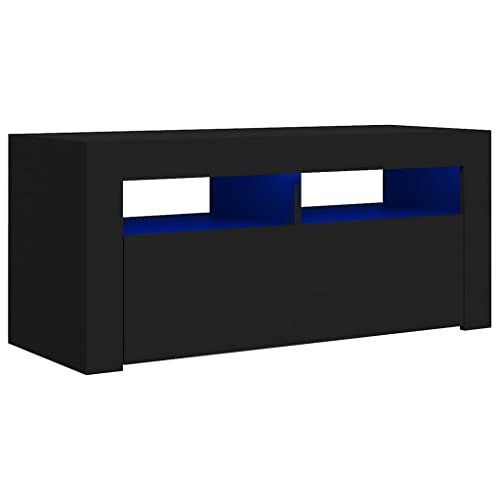 vidaXL TV Schrank mit LED-Leuchten Lowboard Fernsehschrank Fernsehtisch Sideboard HiFi-Schrank TV Möbel Tisch Board Schwarz 90x35x40cm von vidaXL
