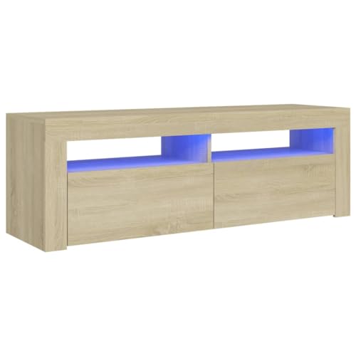 vidaXL TV Schrank mit LED-Leuchten Lowboard Fernsehschrank Fernsehtisch Sideboard HiFi-Schrank TV Möbel Tisch Board Sonoma-Eiche 120x35x40cm von vidaXL