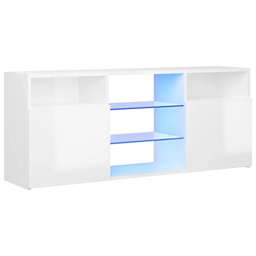 vidaXL TV Schrank mit LED-Leuchten Lowboard Sideboard Fernsehschrank Fernsehtisch TV Möbel Tisch Board HiFi-Schrank Hochglanz-Weiß 120x30x50cm von vidaXL