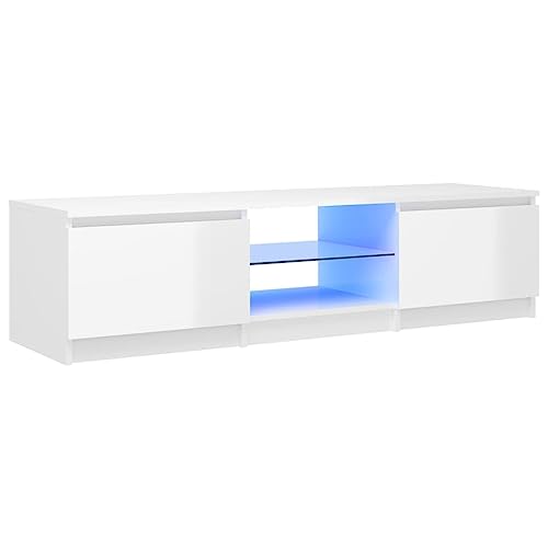 vidaXL TV Schrank mit LED-Leuchten Lowboard Sideboard Fernsehschrank Fernsehtisch TV Möbel Tisch Board HiFi-Schrank Hochglanz-Weiß 140x40x35,5cm von vidaXL