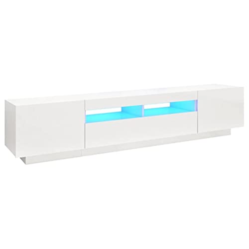 vidaXL TV Schrank mit LED-Leuchten Lowboard Sideboard Fernsehschrank Fernsehtisch TV Möbel Tisch Board HiFi-Schrank Hochglanz-Weiß 200x35x40cm von vidaXL