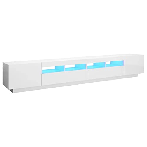 vidaXL TV Schrank mit LED-Leuchten Lowboard Sideboard Fernsehschrank Fernsehtisch TV Möbel Tisch Board HiFi-Schrank Hochglanz-Weiß 260x35x40cm von vidaXL