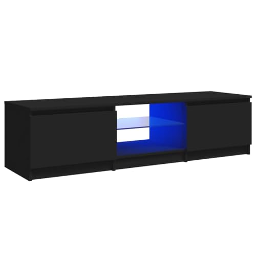 vidaXL TV Schrank mit LED-Leuchten Lowboard Sideboard Fernsehschrank Fernsehtisch TV Möbel Tisch Board HiFi-Schrank Schwarz 140x40x35,5cm von vidaXL