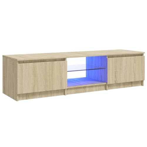 vidaXL TV Schrank mit LED-Leuchten Lowboard Sideboard Fernsehschrank Fernsehtisch TV Möbel Tisch Board HiFi-Schrank Sonoma-Eiche 140x40x35,5cm von vidaXL